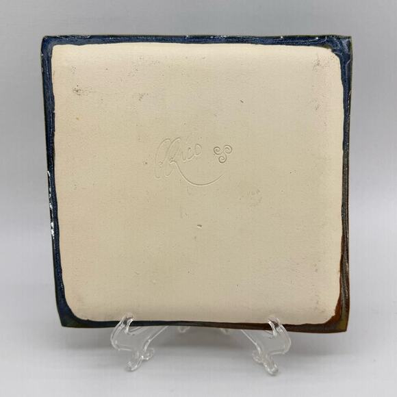 Handmade Signed Art Pottery Square Plate Dish Blue Brown 7.5" Rico - Picture 4 of 6